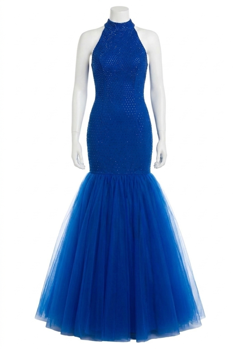 NEW SHERRI HILL beaded jersey mermaid prom dress in royal